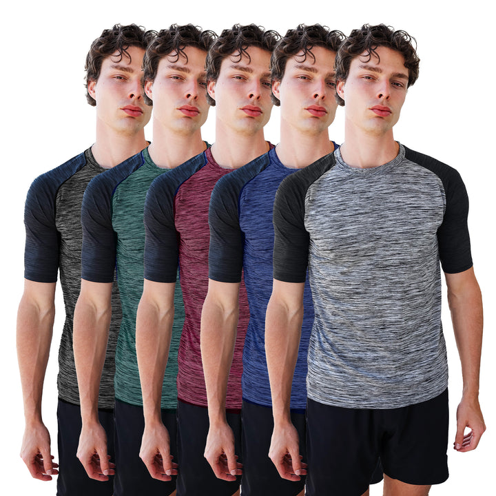 [5 Pack] Mens Dry-Fit Active Athletic Crew Neck T Shirts Running Workout Gym Tee Top