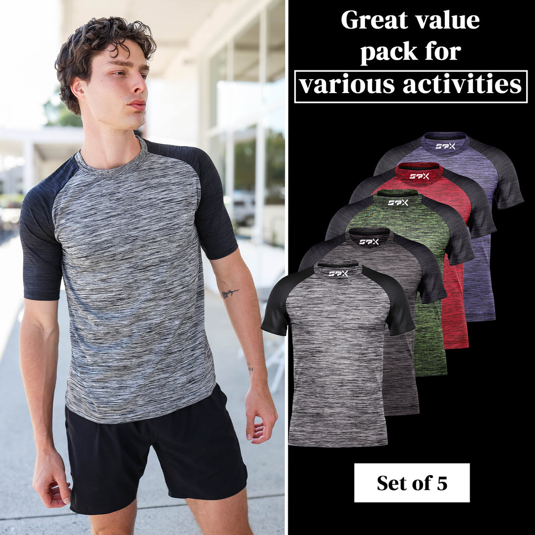 [5 Pack] Mens Dry-Fit Active Athletic Crew Neck T Shirts Running Workout Gym Tee Top