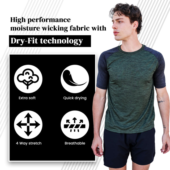 [5 Pack] Mens Dry-Fit Active Athletic Crew Neck T Shirts Running Workout Gym Tee Top