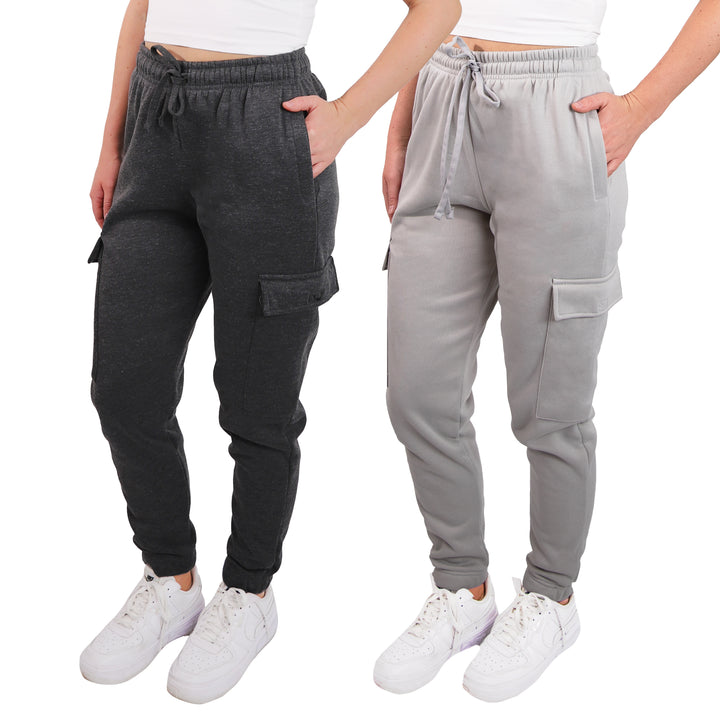 SPXTREME [2 Pack] Women's Cargo Jogger Sweatpants Casual Lounge Ultimate Comfort Soft Feel