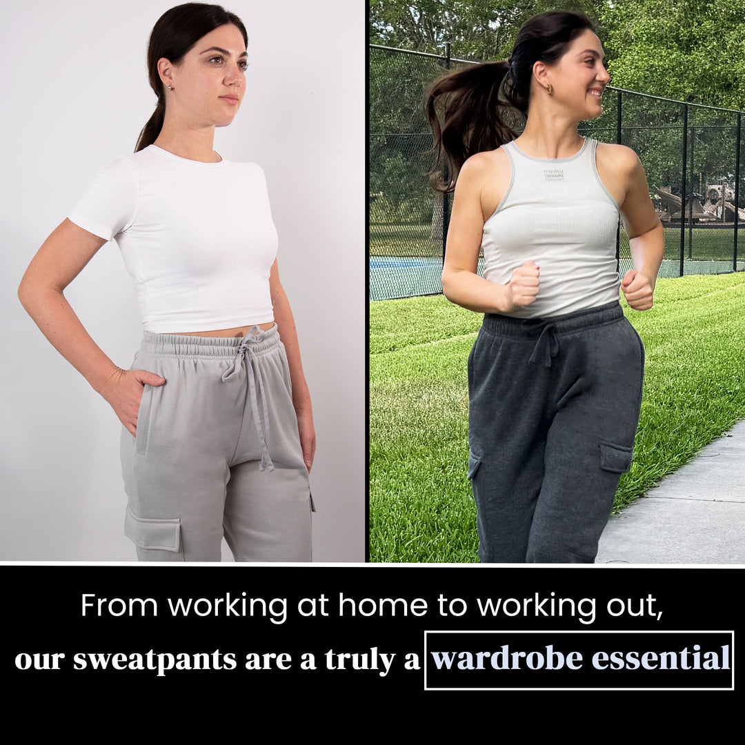 SPXTREME [2 Pack] Women's Cargo Jogger Sweatpants Casual Lounge Ultimate Comfort Soft Feel