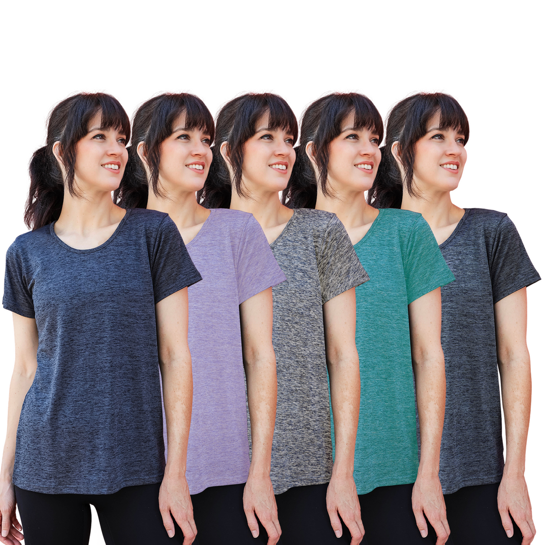 SPXTREME [5 Pack] Women's Dry-Fit Wicking Crewneck T Shirts Activewear Running Yoga Workout Tee Top