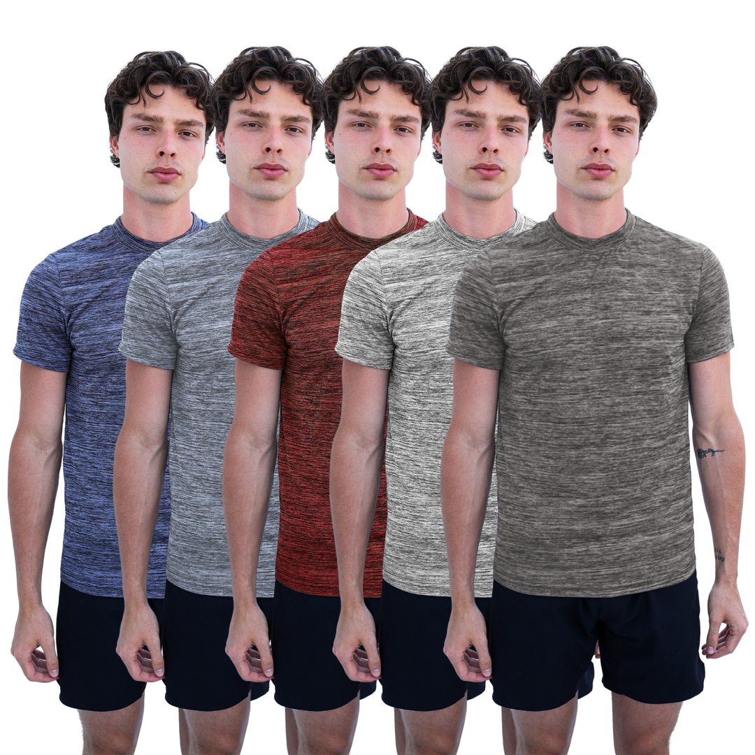 [5 Pack] Mens Dry-Fit Active Athletic Crew Neck T Shirts Running Workout Gym Tee Top