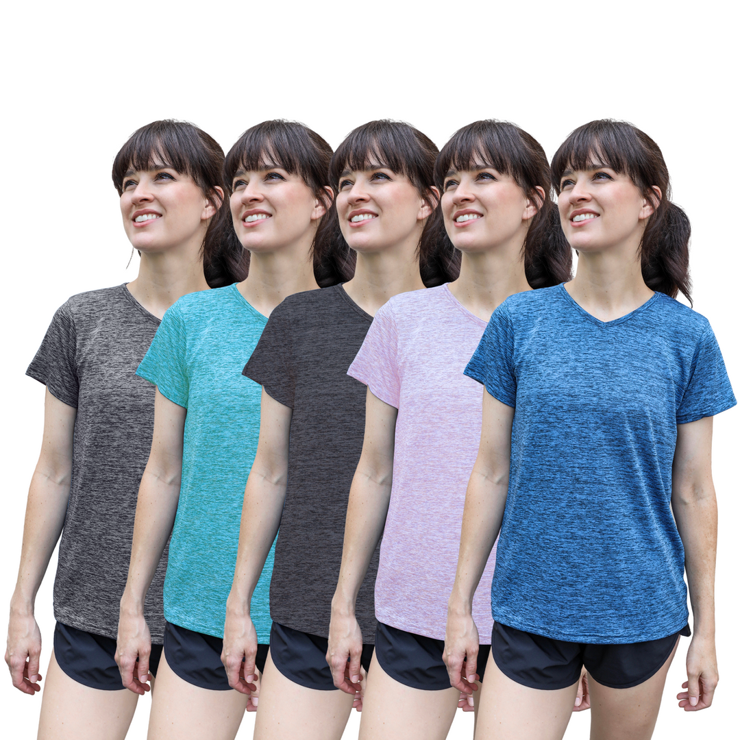 SPXTREME [5 Pack] Women’s Dry-Fit Wicking V-Neck T Shirts Activewear Running Yoga Workout Tee Top