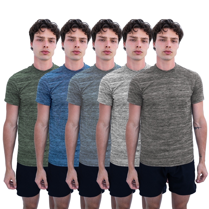 [5 Pack] Mens Dry-Fit Active Athletic Crew Neck T Shirts Running Workout Gym Tee Top