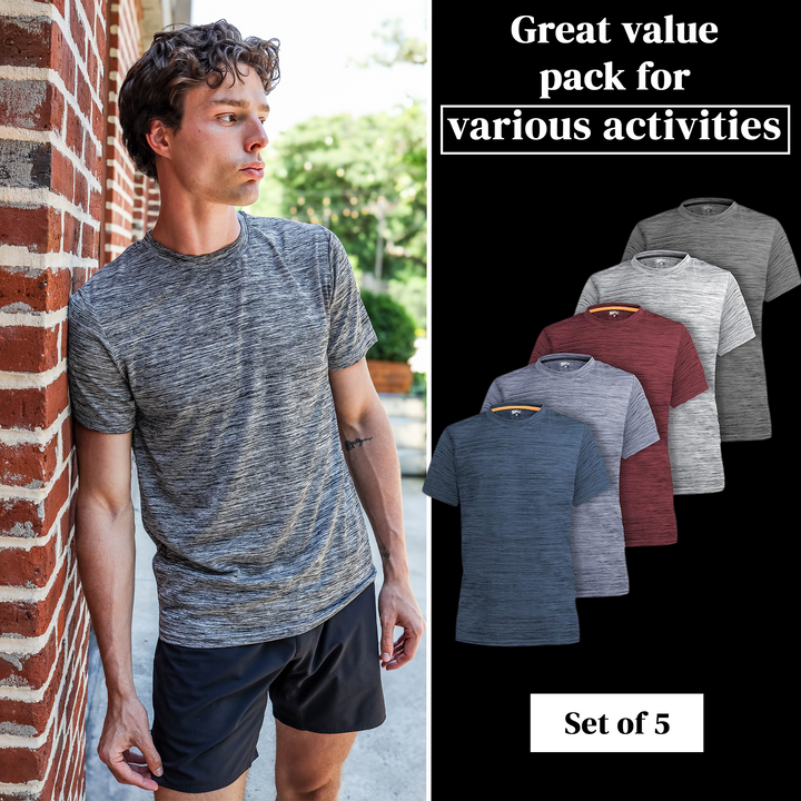 [5 Pack] Mens Dry-Fit Active Athletic Crew Neck T Shirts Running Workout Gym Tee Top