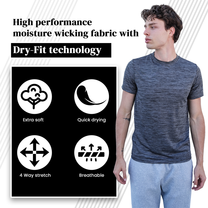 [5 Pack] Mens Dry-Fit Active Athletic Crew Neck T Shirts Running Workout Gym Tee Top