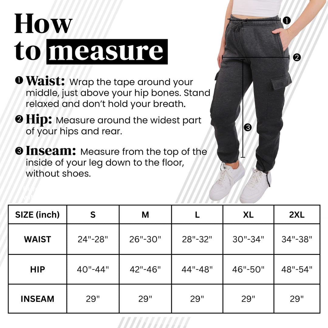 SPXTREME [2 Pack] Women's Sweatpants Cargo Jogger Casual Lounge Fleece Pants Adjustable Length, Sizes S - 2XL