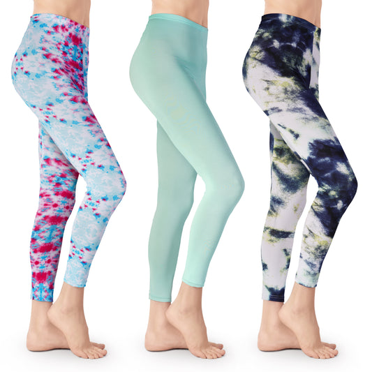 [3 Pack] Tie Dye Leggings for Women Athletic Casual Lounge and Yoga Pants Double Brushed 4-Way Stretch Ultimate Comfort and Buttery Soft Feel